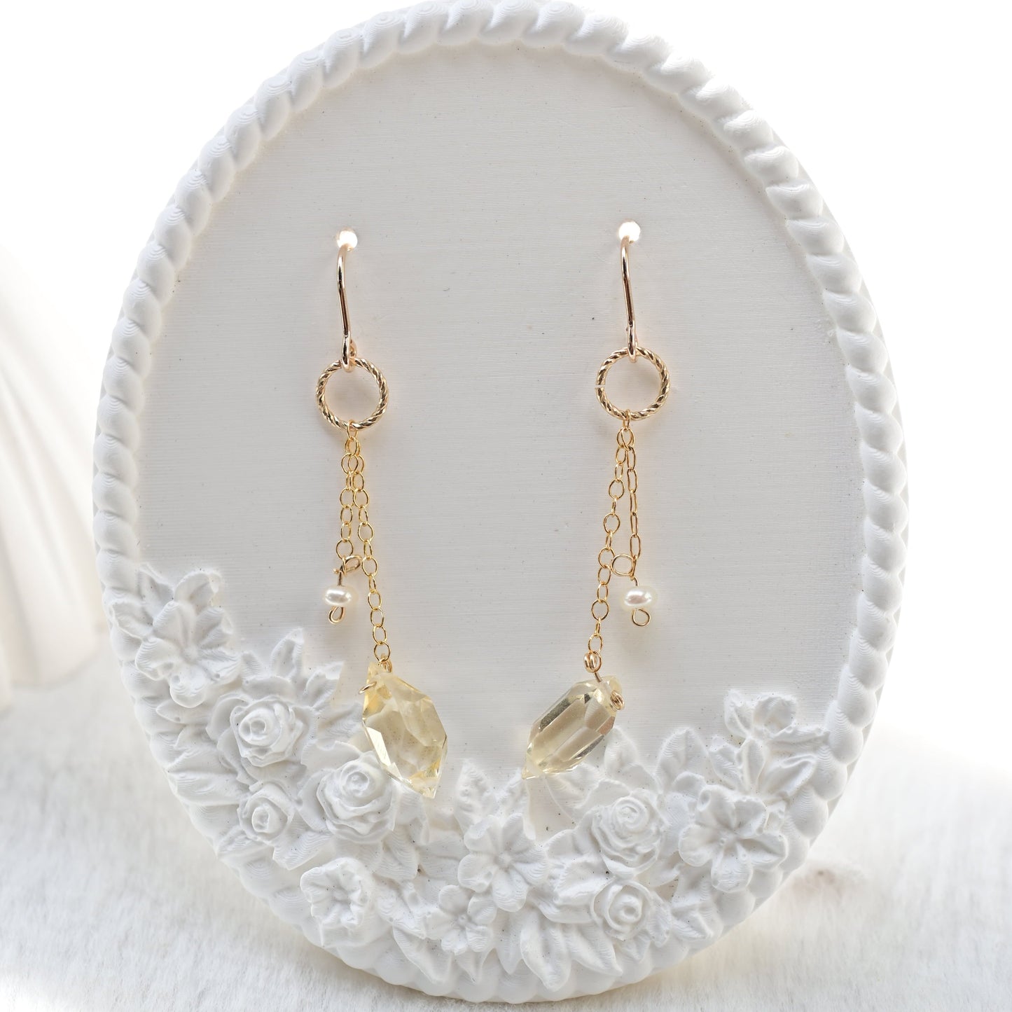 💛菱形黃水晶🌱手工水晶耳環-財富之石、樂觀、自信、新的開始