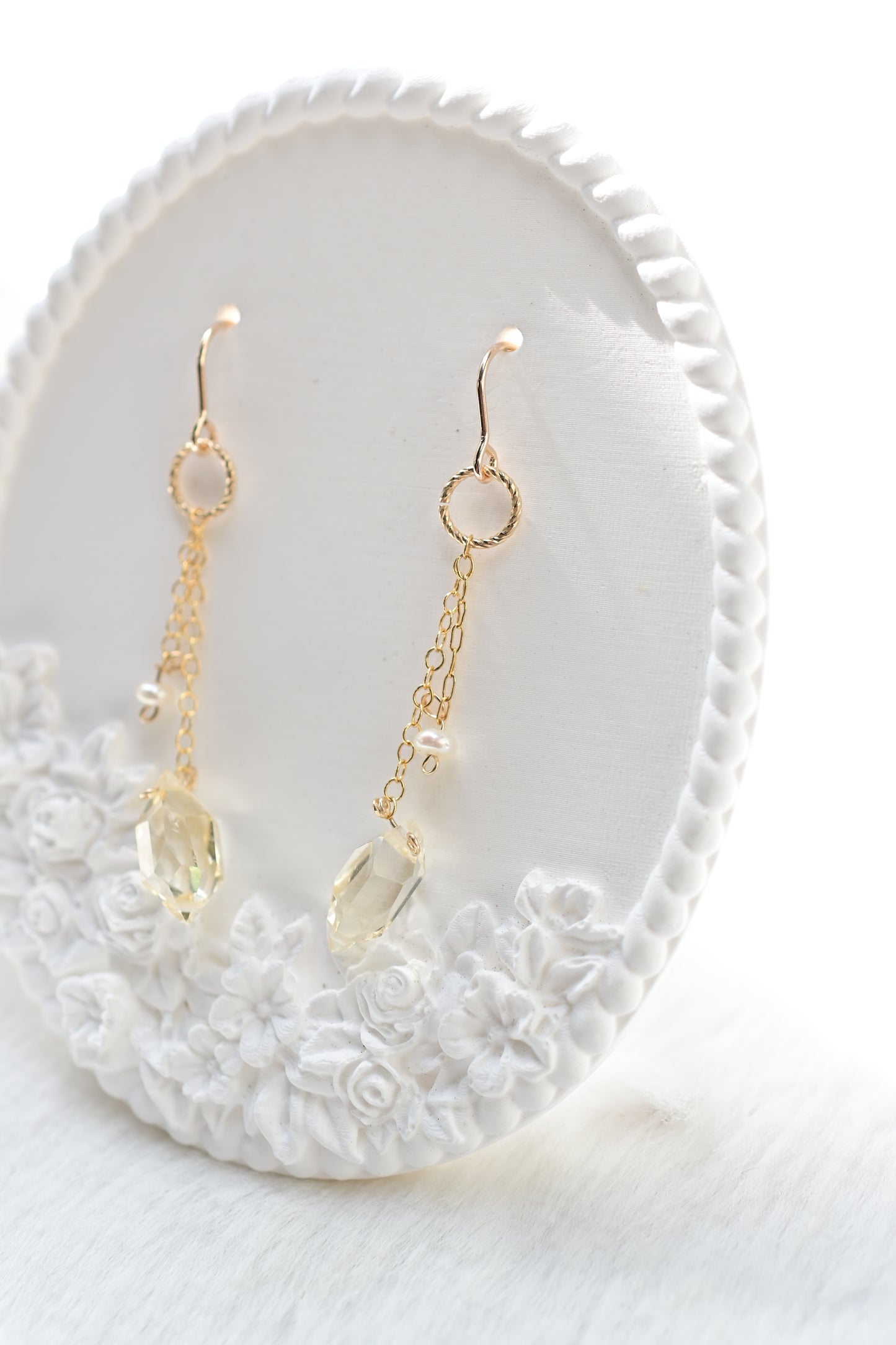 💛菱形黃水晶🌱手工水晶耳環-財富之石、樂觀、自信、新的開始