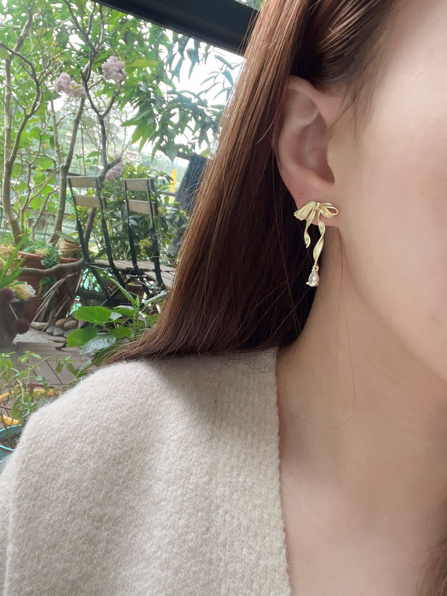 💛金色蝴蝶結絲帶耳環✨S925銀針