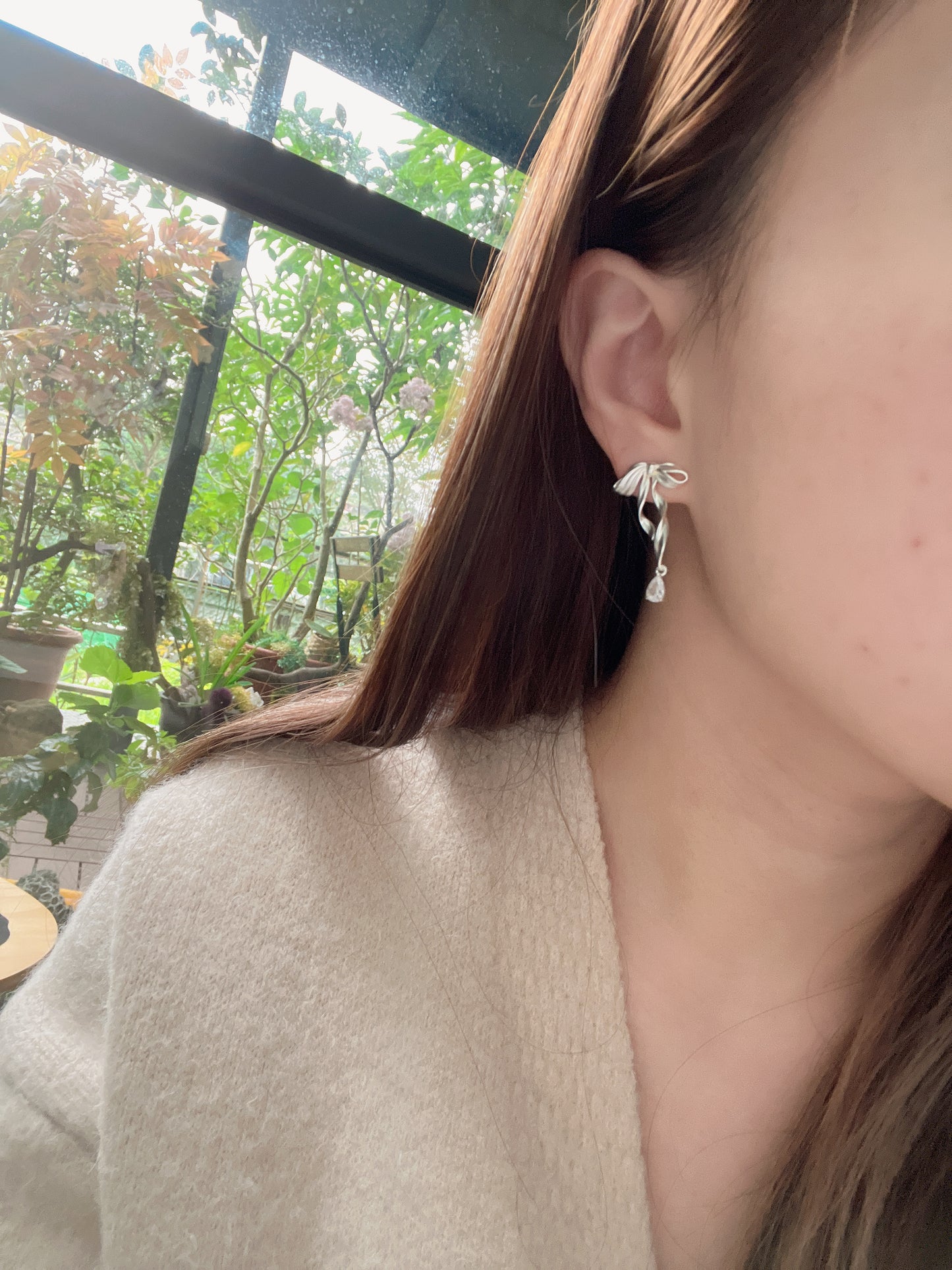 🩶銀色蝴蝶結絲帶耳環✨S925銀針